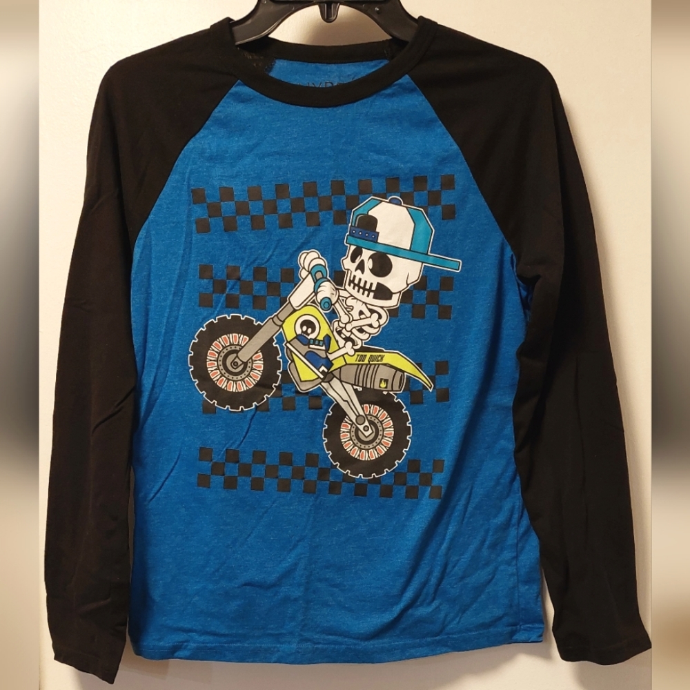 🤑5/$25 NWOT HYBRID Motorcycle Skeleton Long Sleeve Tee